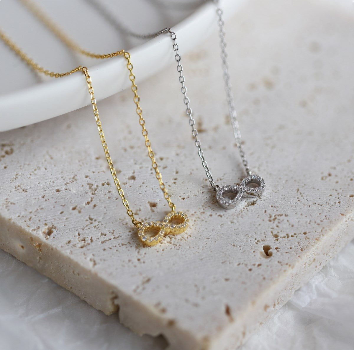 Sterling Silver Micropave Infinity Necklace - HK Jewels