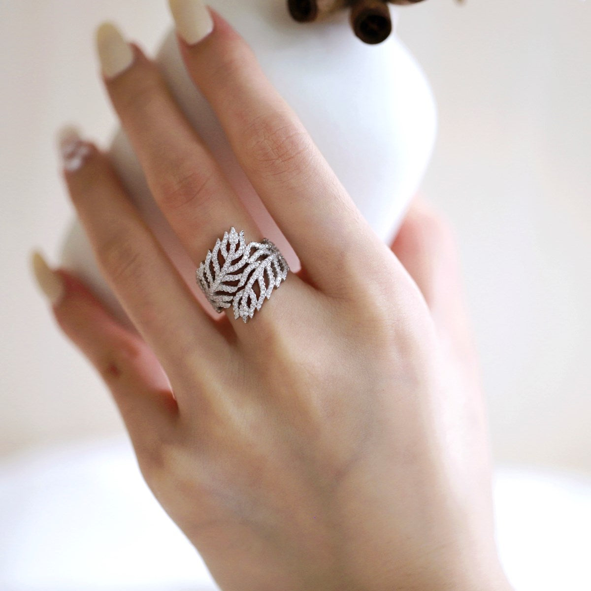 Sterling Silver Floral Design CZ Ring - HK Jewels