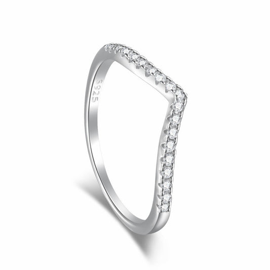 Sterling Silver V Shaped Micropave Stacking Ring - HK Jewels