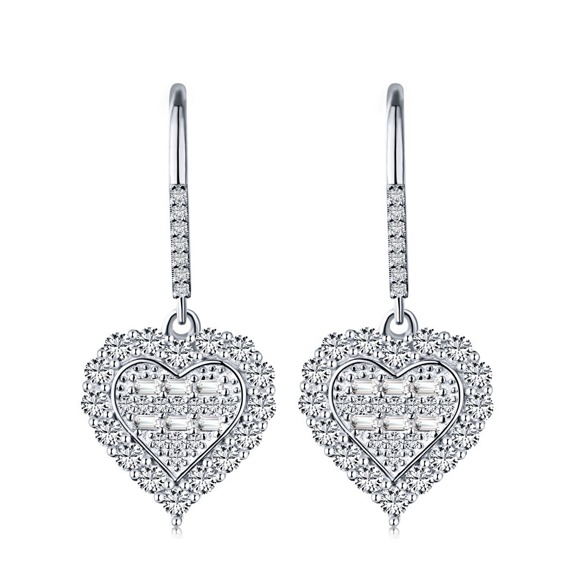 Sterling Silver Hanging Heart Earrings - HK Jewels