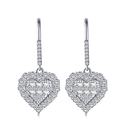 Sterling Silver Hanging Heart Earrings - HK Jewels