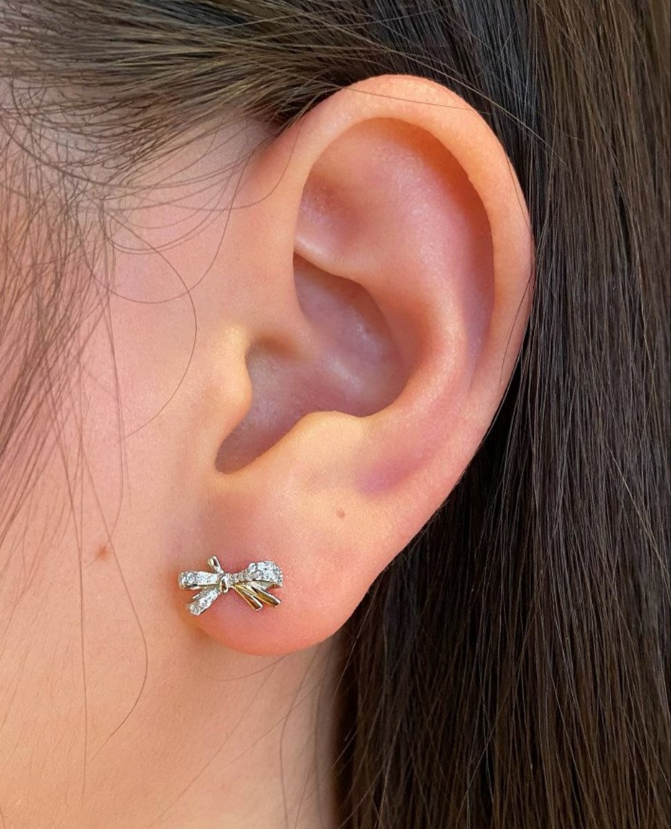 Sterling Silver Micropave Bowknot Stud Earrings - HK Jewels