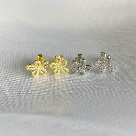 Sterling Silver Micropave Flower Stud Earrings - HK Jewels