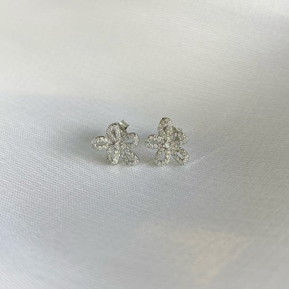 Sterling Silver Micropave Flower Stud Earrings - HK Jewels
