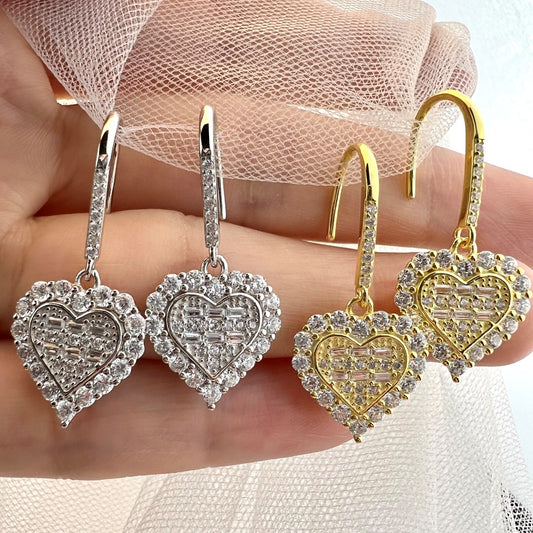Sterling Silver Hanging Heart Earrings - HK Jewels