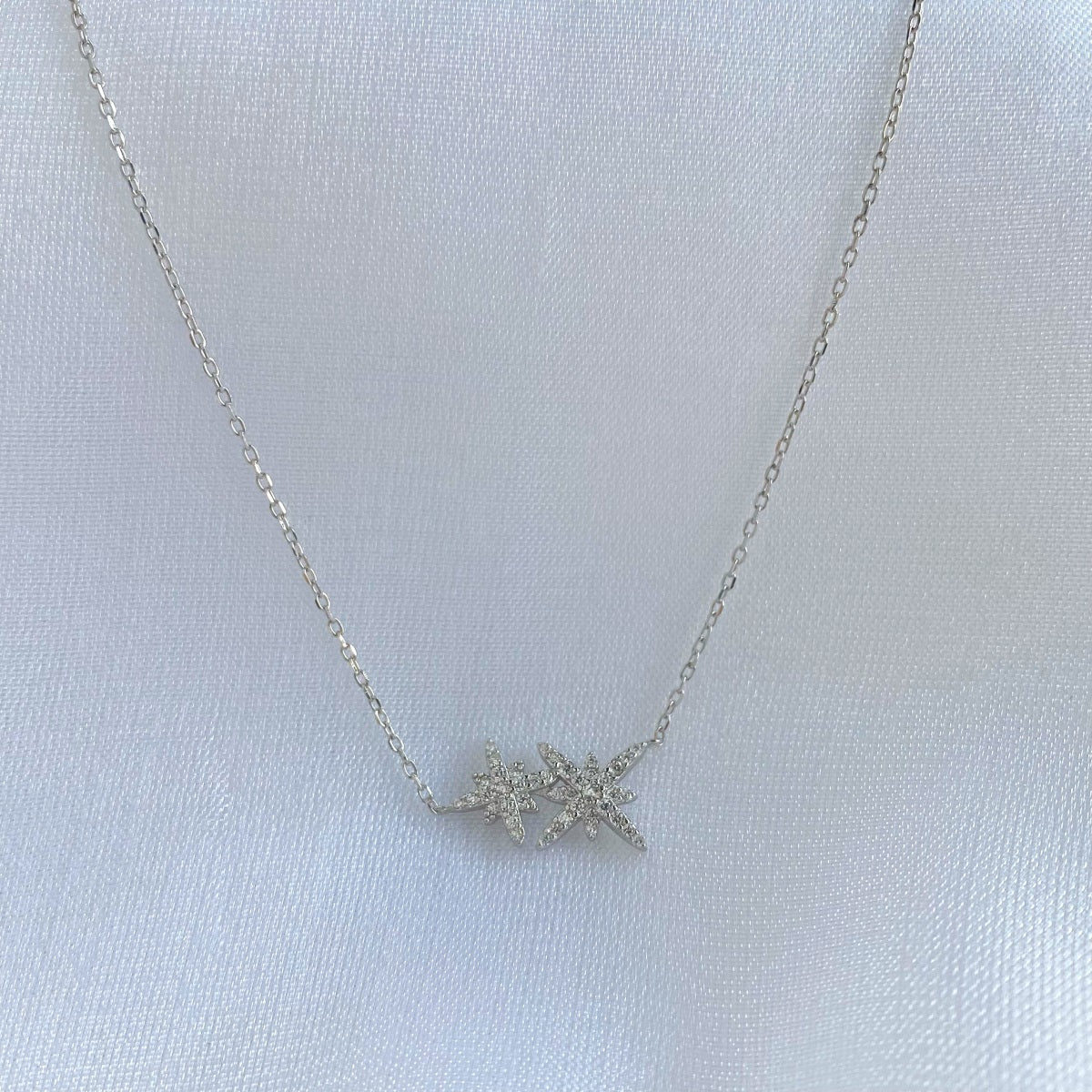 Sterling Silver Double Starburst Necklace - HK Jewels