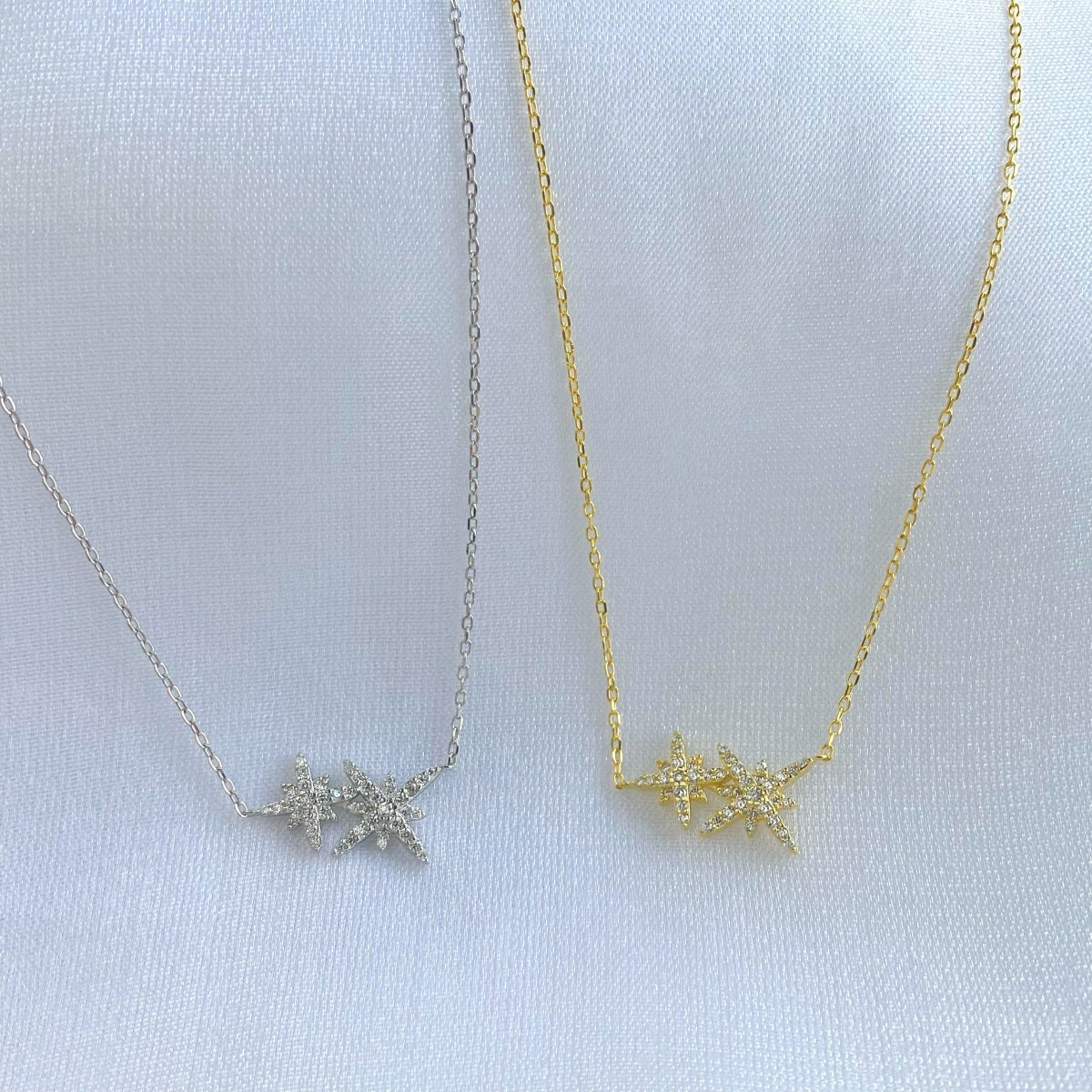 Sterling Silver Double Starburst Necklace - HK Jewels