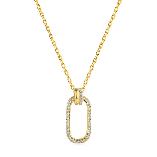Yellow Gold Plated Sterling Silver Micropave Rounded Corners Necklace - HK Jewels