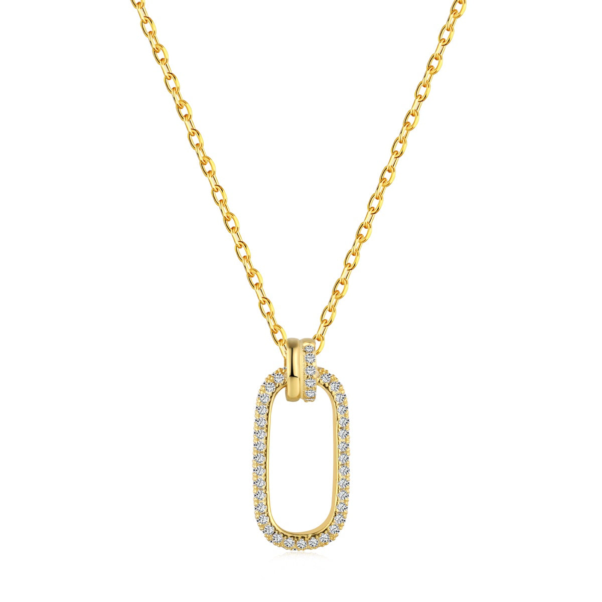 Yellow Gold Plated Sterling Silver Micropave Rounded Corners Necklace - HK Jewels