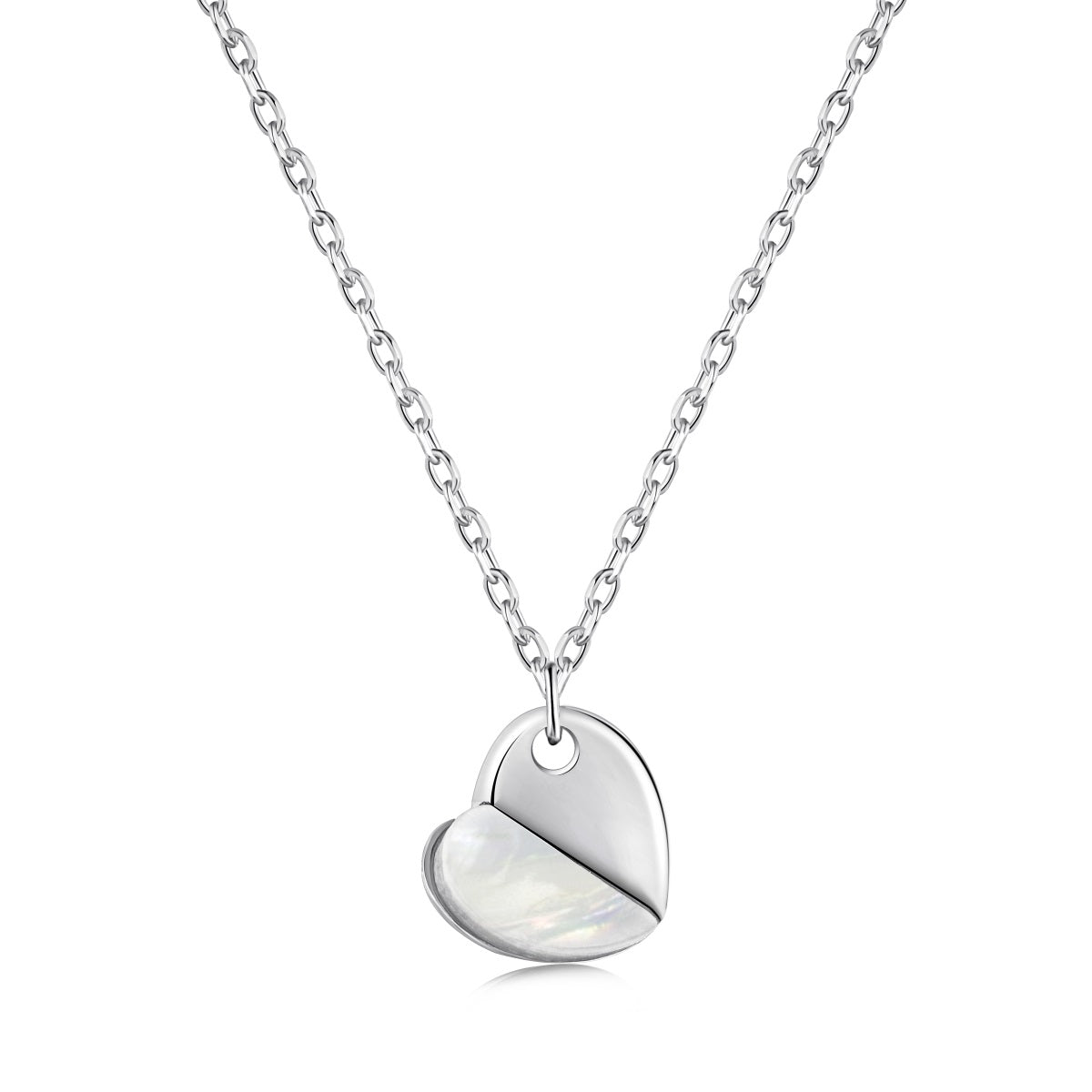 Sterling Silver 8mm Mother of Pearl Heart Pendant Necklace - HK Jewels