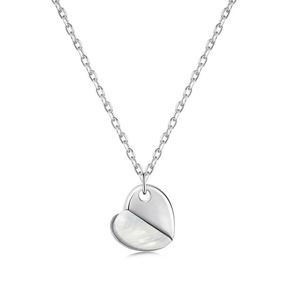 Sterling Silver 8mm Mother of Pearl Heart Pendant Necklace - HK Jewels