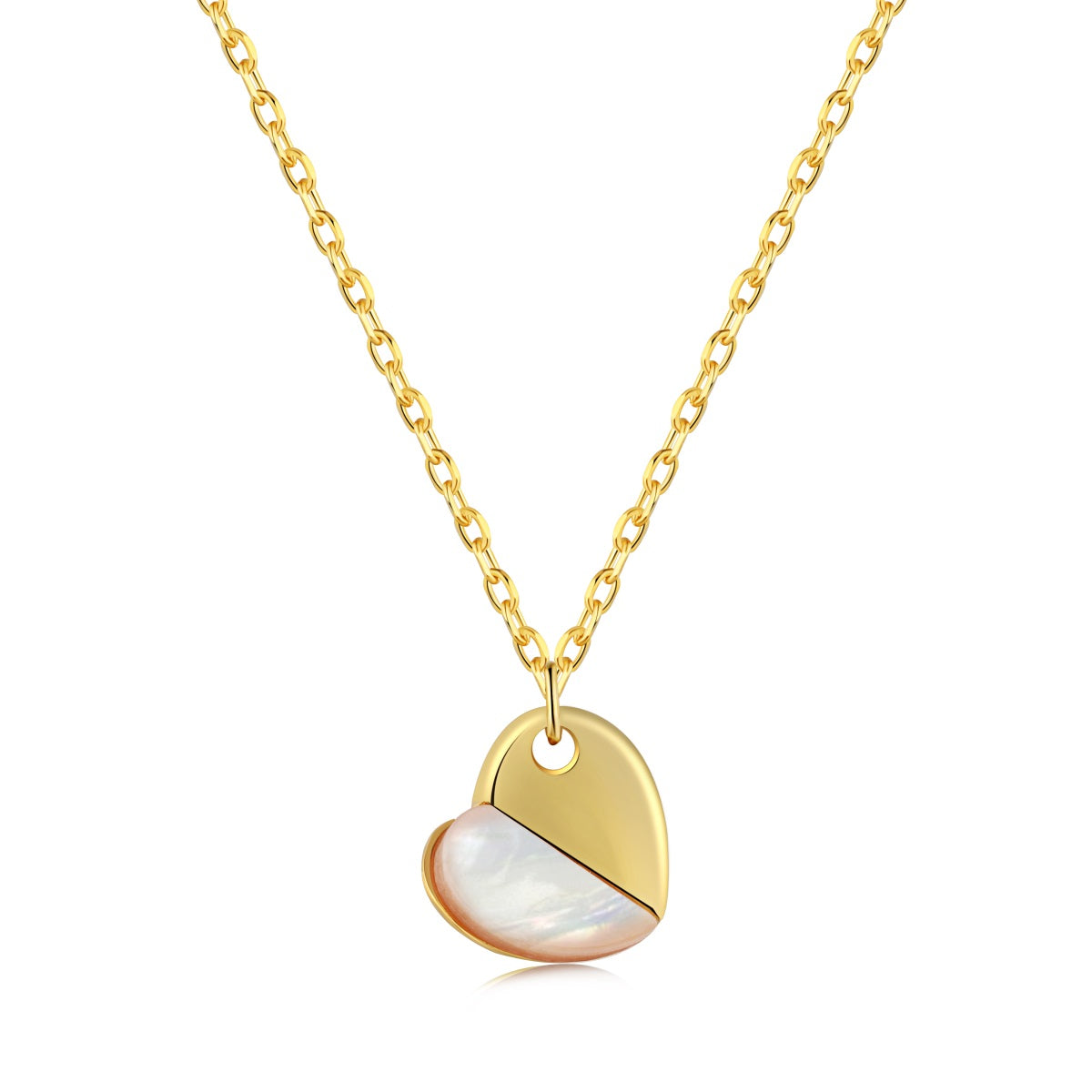 Sterling Silver 8mm Mother of Pearl Heart Pendant Necklace - HK Jewels