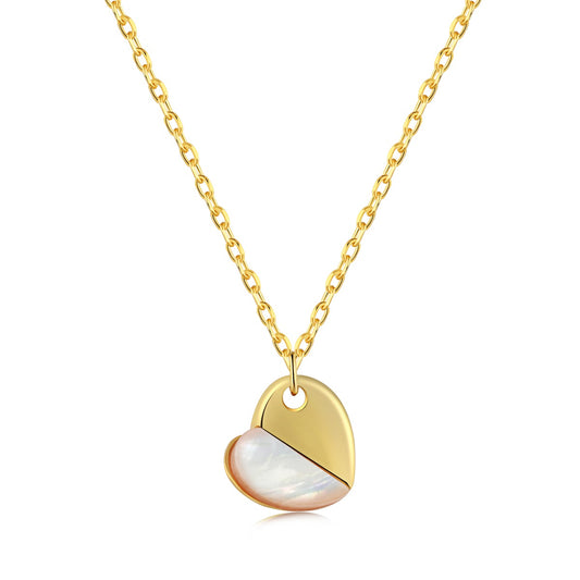 Sterling Silver 8mm Mother of Pearl Heart Pendant Necklace - HK Jewels