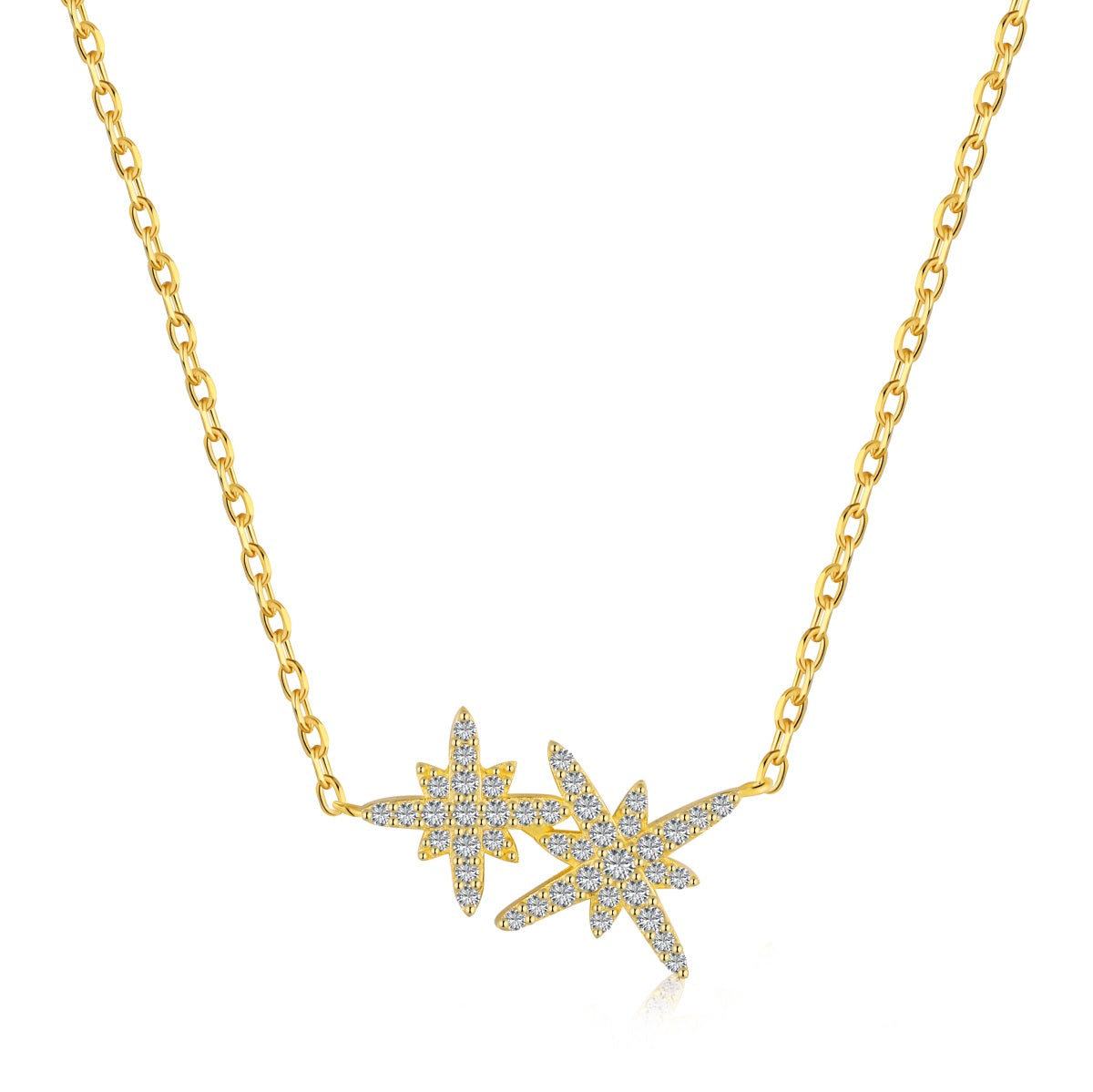 Sterling Silver Double Starburst Necklace - HK Jewels