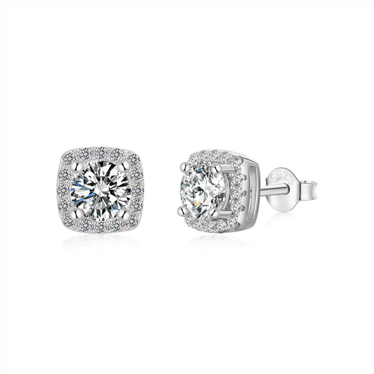 Sterling Silver Cushion Shaped Halo Stud Earrings - HK Jewels