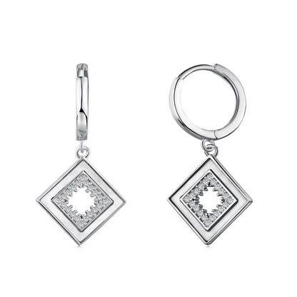 Sterling Silver Hanging Inside CZ Rhombus Earrings - HK Jewels