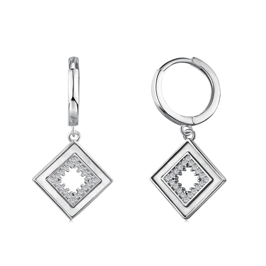 Sterling Silver Hanging Inside CZ Rhombus Earrings - HK Jewels
