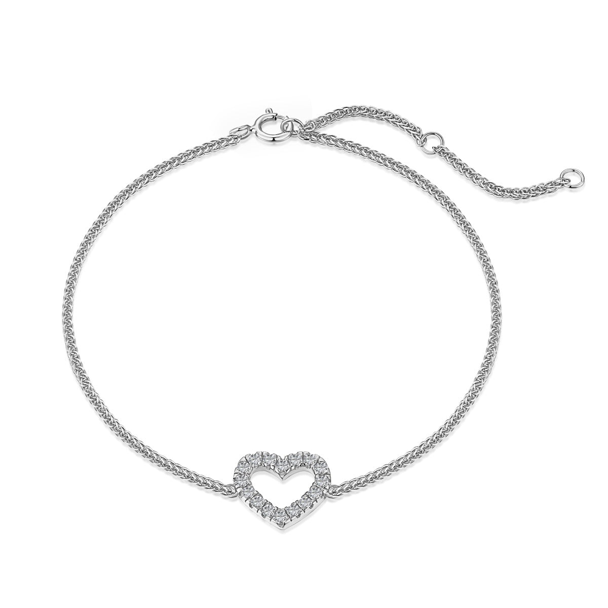 Sterling Silver Adjustable Outline Heart Bracelet - HK Jewels