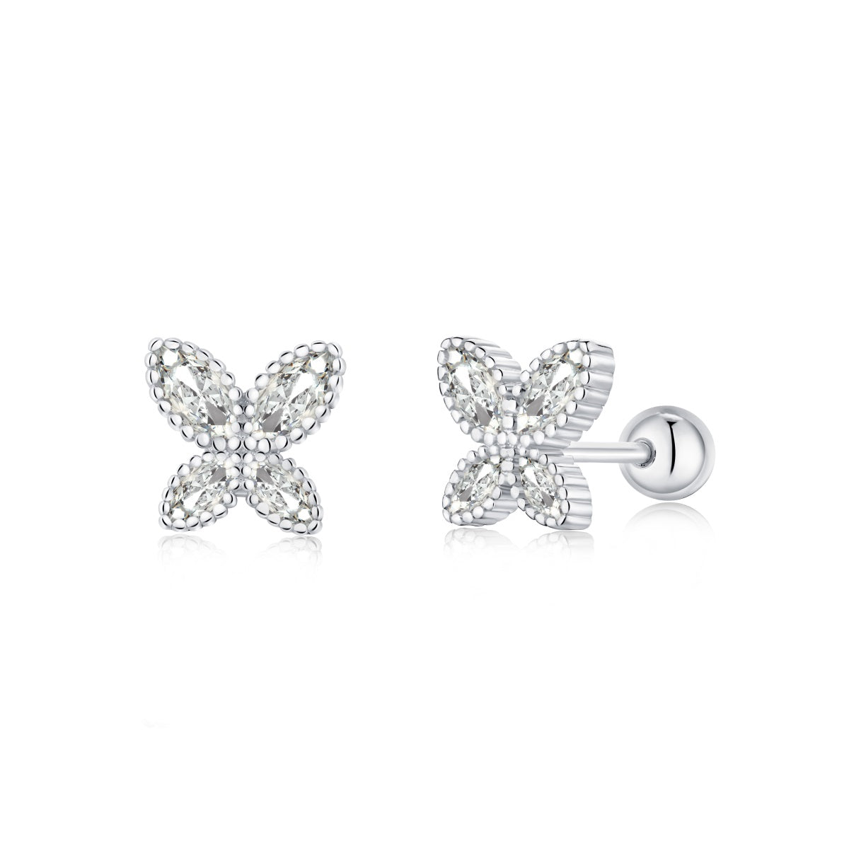 Sterling Silver Four Stone CZ Butterfly Stud Earrings - HK Jewels