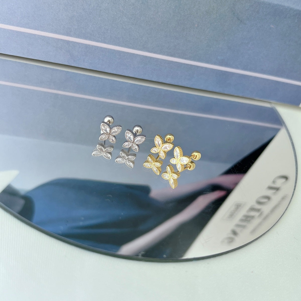 Sterling Silver Four Stone CZ Butterfly Stud Earrings - HK Jewels