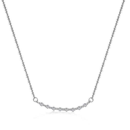 Sterling Silver CZ and Beaded Bar Necklace - HK Jewels