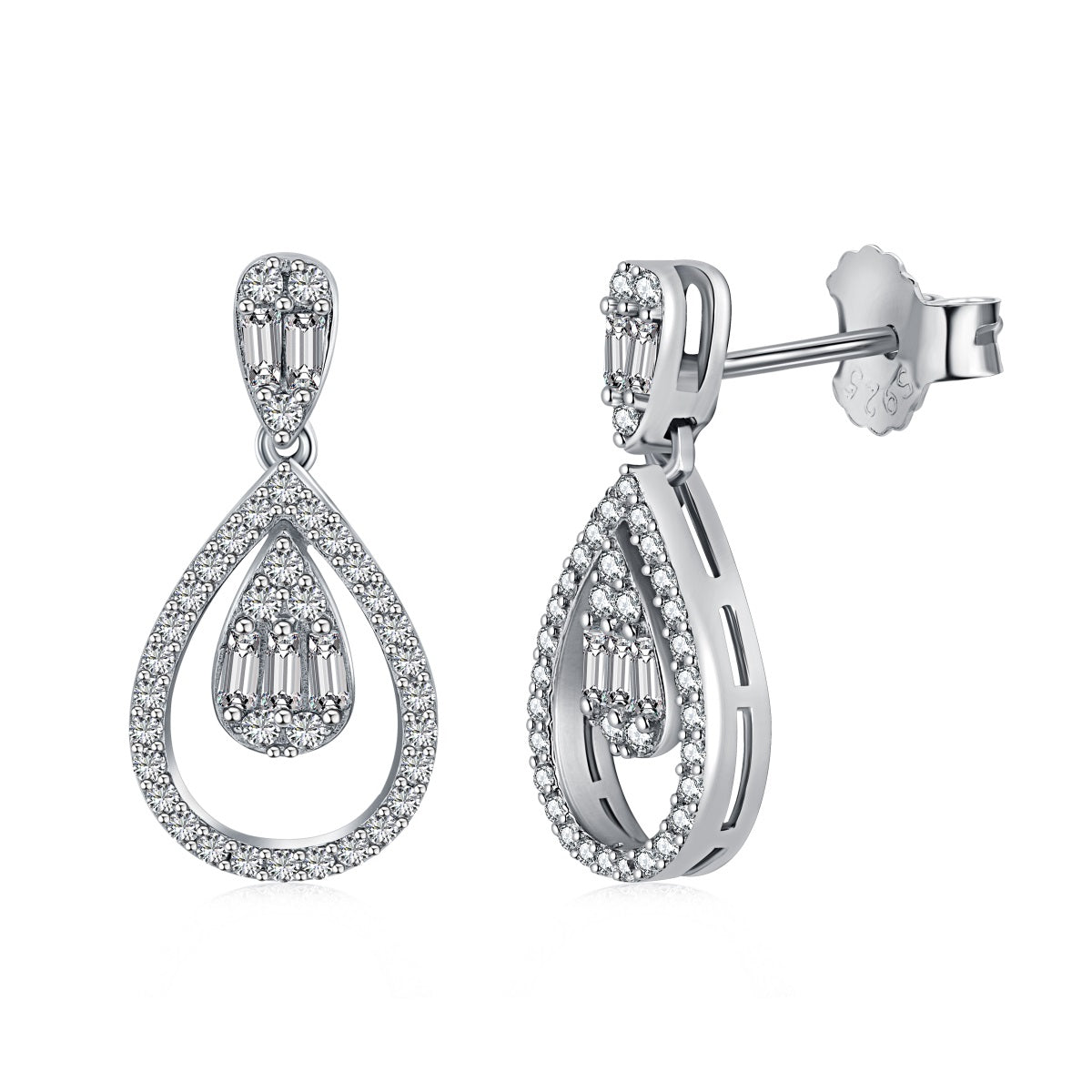 Sterling Silver Hanging Teardrop Post Earrings - HK Jewels