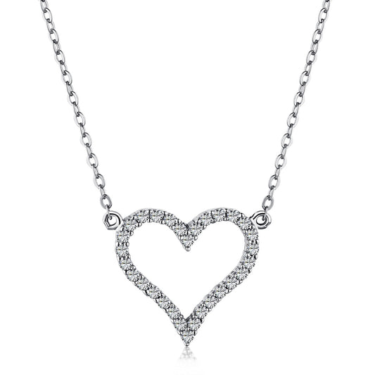 Sterling Silver CZ Straight Heart Necklace - HK Jewels