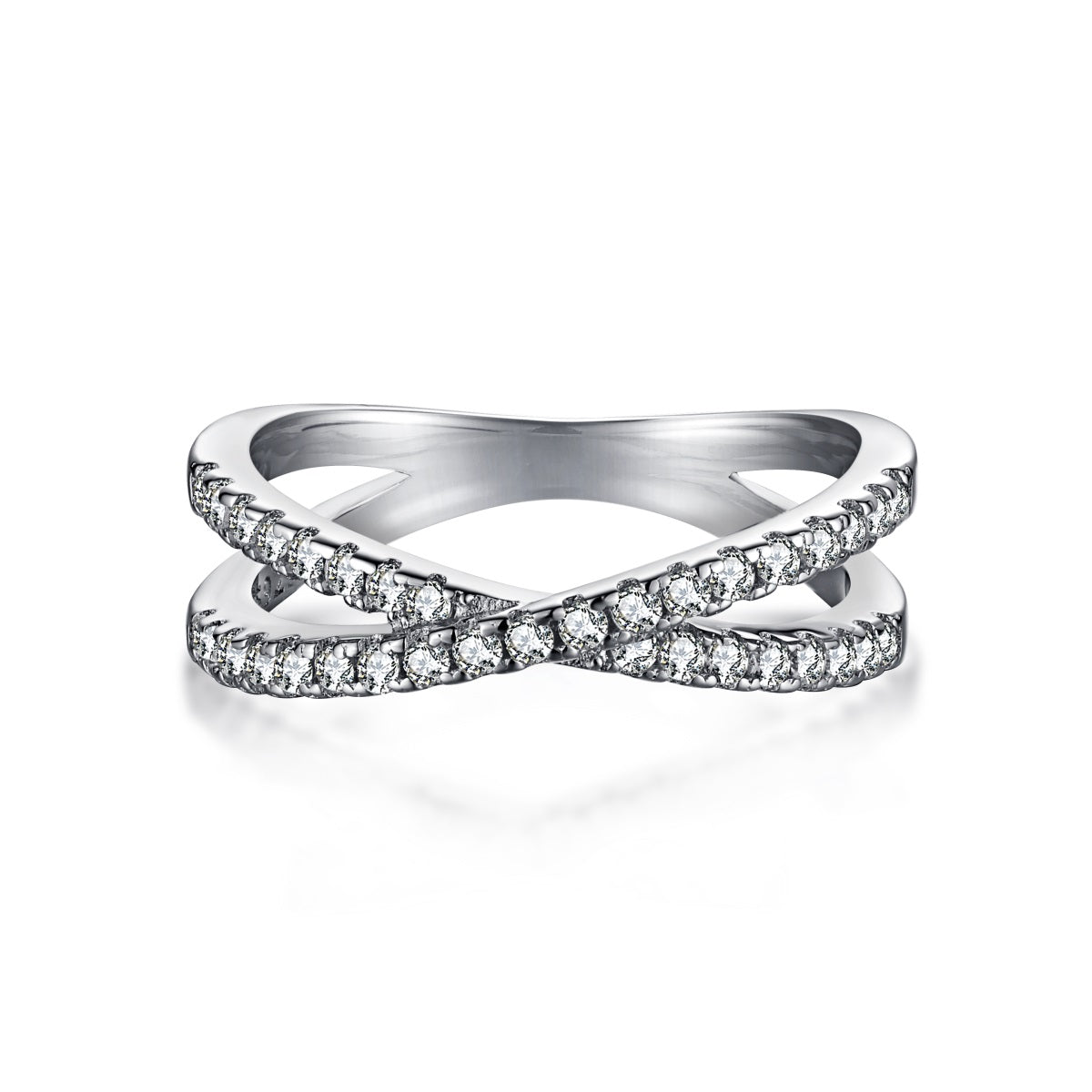 Sterling Silver Crossover Micropave Ring - HK Jewels