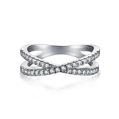 Sterling Silver Crossover Micropave Ring - HK Jewels