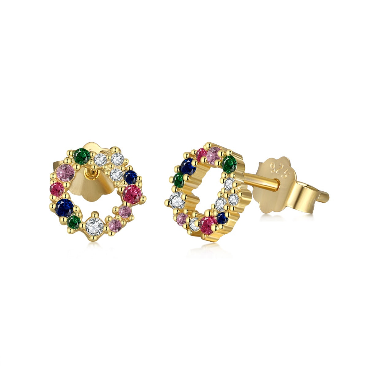 Sterling Silver Colorful Circle Stud Earrings - HK Jewels