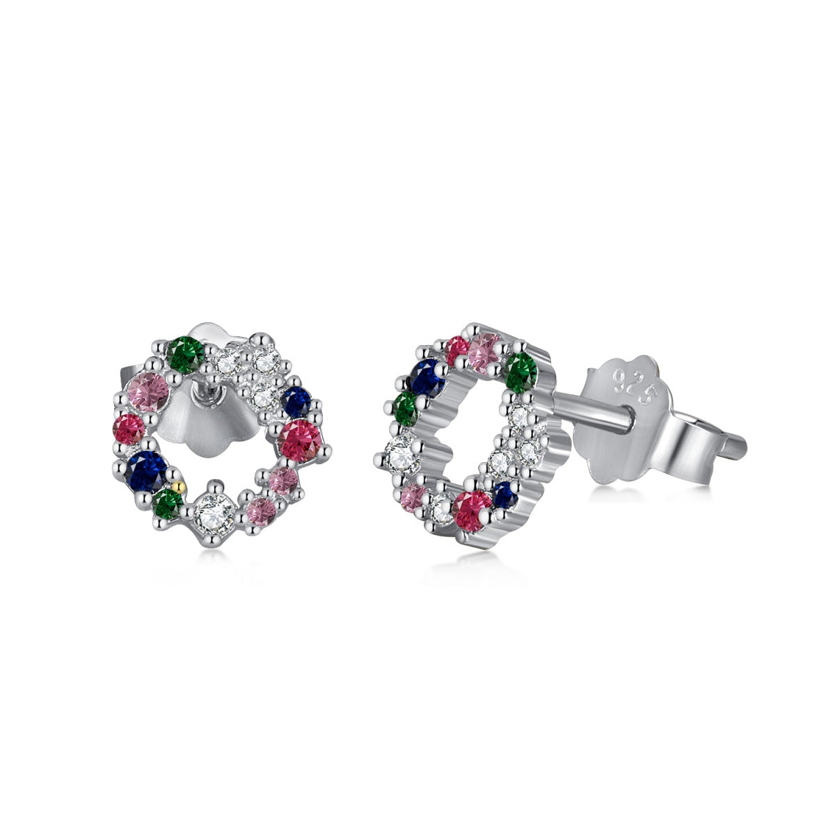 Sterling Silver Colorful Circle Stud Earrings - HK Jewels