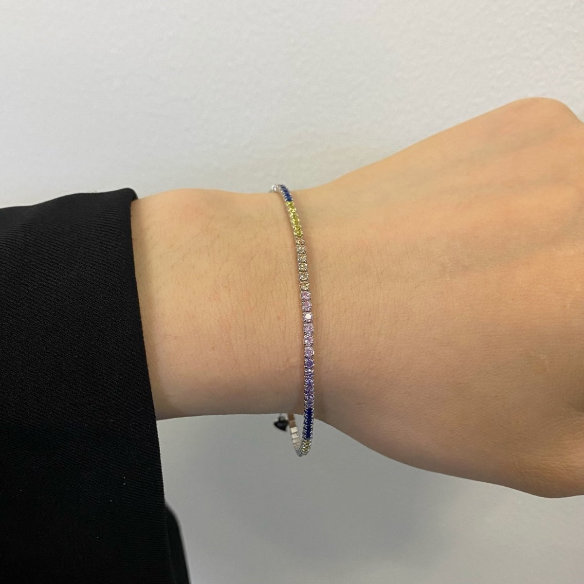Sterling Silver Colorful Tennis Bracelet with Extension - HK Jewels