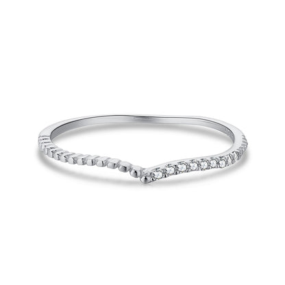 Sterling Silver V Shaped Half Micropave Stacking Ring - HK Jewels