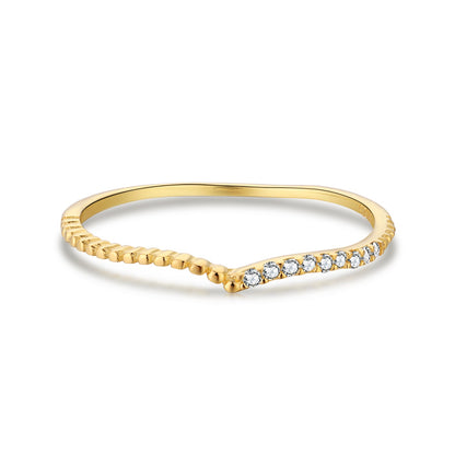 Sterling Silver V Shaped Half Micropave Stacking Ring - HK Jewels