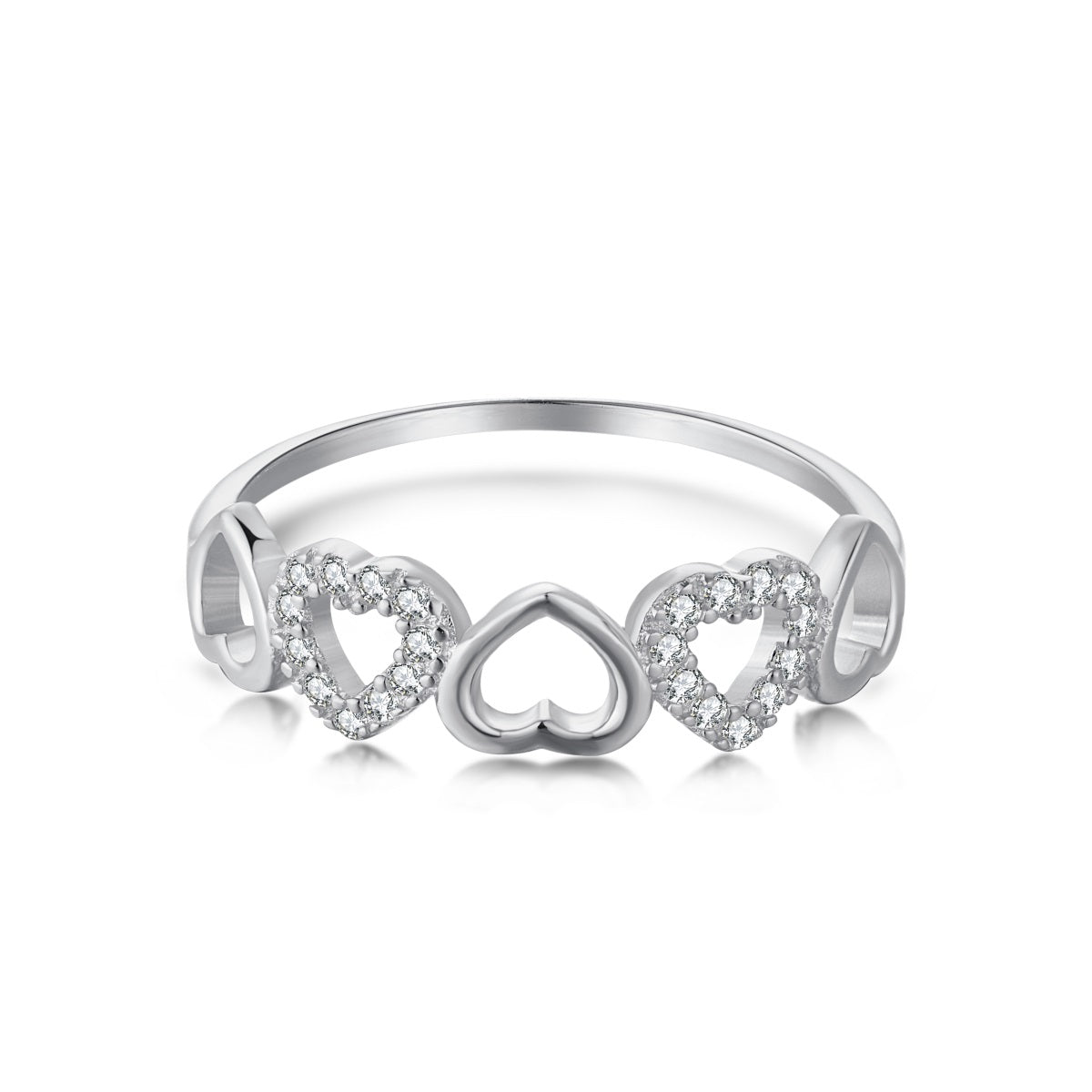 Sterling Silver Half Micropave Heart Ring - HK Jewels