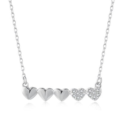 Sterling Silver CZ Small Five Heart Bar Necklace - HK Jewels