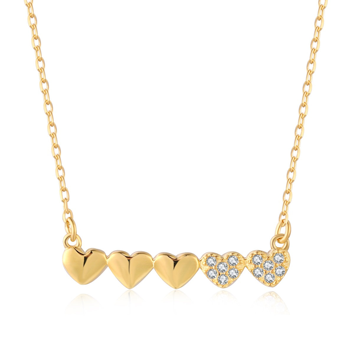 Sterling Silver CZ Small Five Heart Bar Necklace - HK Jewels