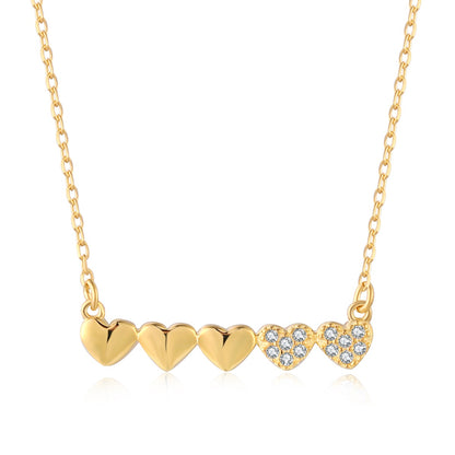 Sterling Silver CZ Small Five Heart Bar Necklace - HK Jewels