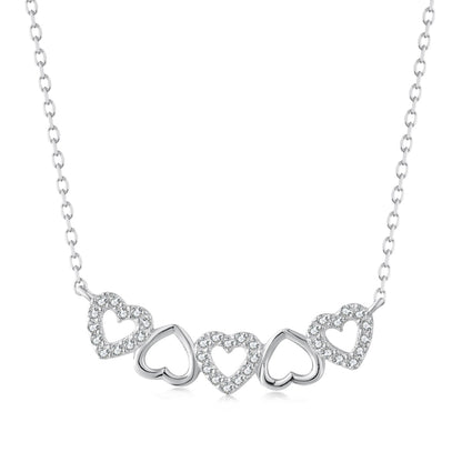 Sterling Silver CZ Five Heart Bar Necklace - HK Jewels