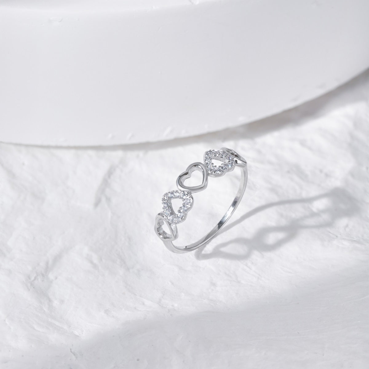 Sterling Silver Half Micropave Heart Ring - HK Jewels