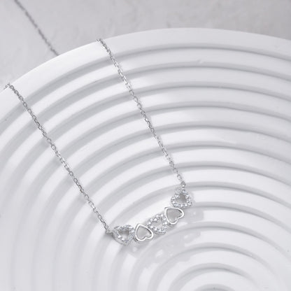 Sterling Silver CZ Five Heart Bar Necklace - HK Jewels