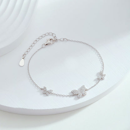 Sterling Silver Adjustable 3 Micropave Butterflies Bracelet - HK Jewels