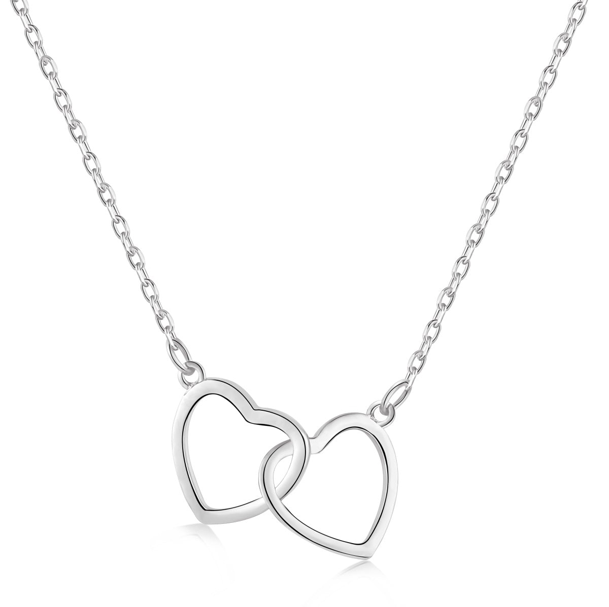 Sterling Silver Double Interlocking Heart Necklace - HK Jewels