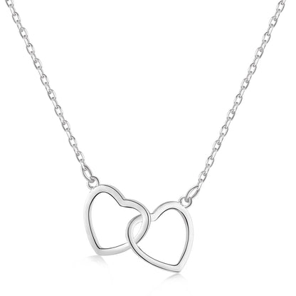 Sterling Silver Double Interlocking Heart Necklace - HK Jewels