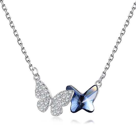 Sterling Silver Double Butterfly Necklace - HK Jewels