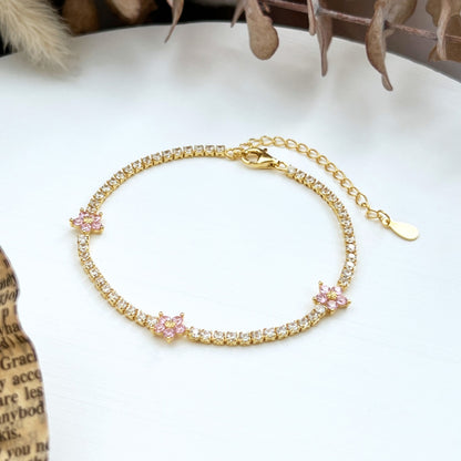 Sterling Silver Colorful Tennis Flower Bracelet - HK Jewels