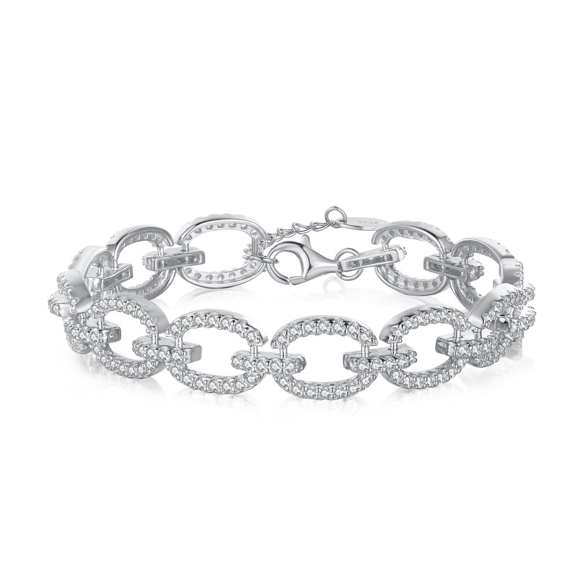 Sterling Silver Micropave Link Bracelet - HK Jewels