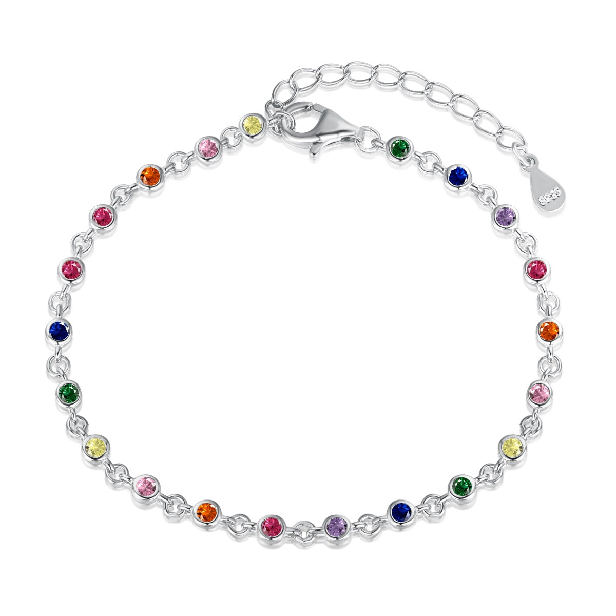 Sterling Silver Colorful Bezel Set Stones Adjustable Bracelet - HK Jewels