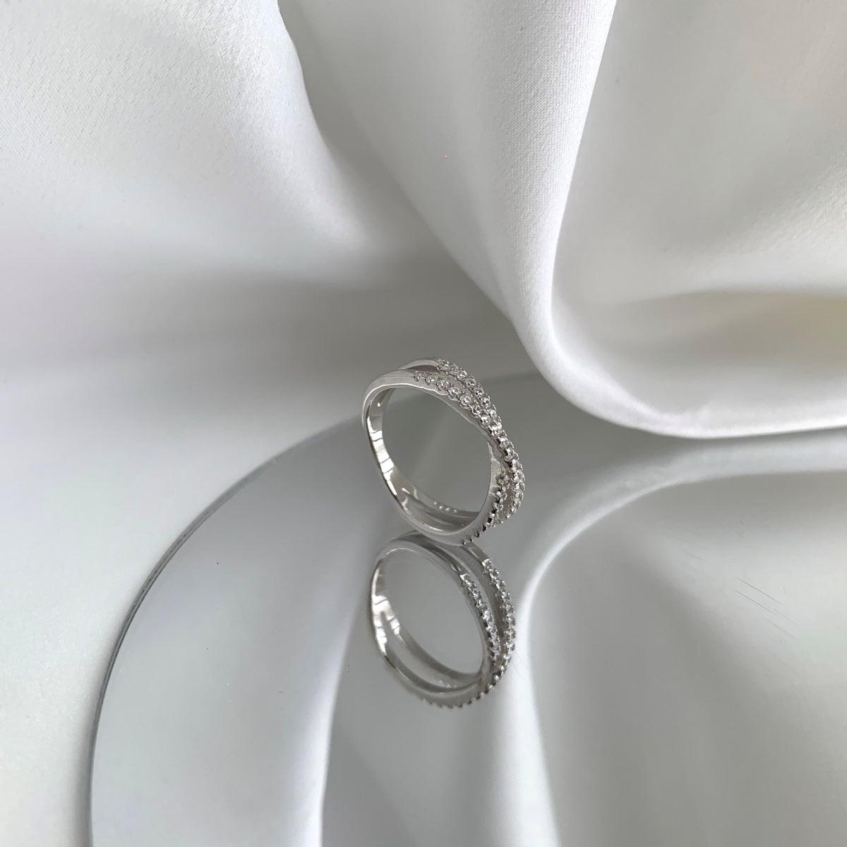 Sterling Silver Crossover Micropave Ring - HK Jewels