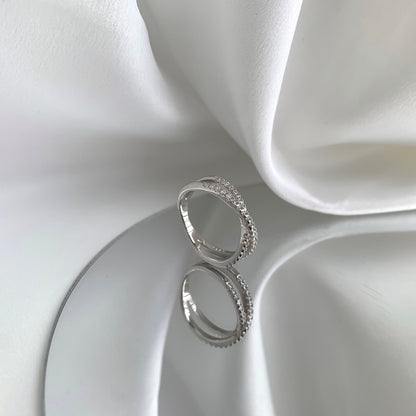 Sterling Silver Crossover Micropave Ring - HK Jewels